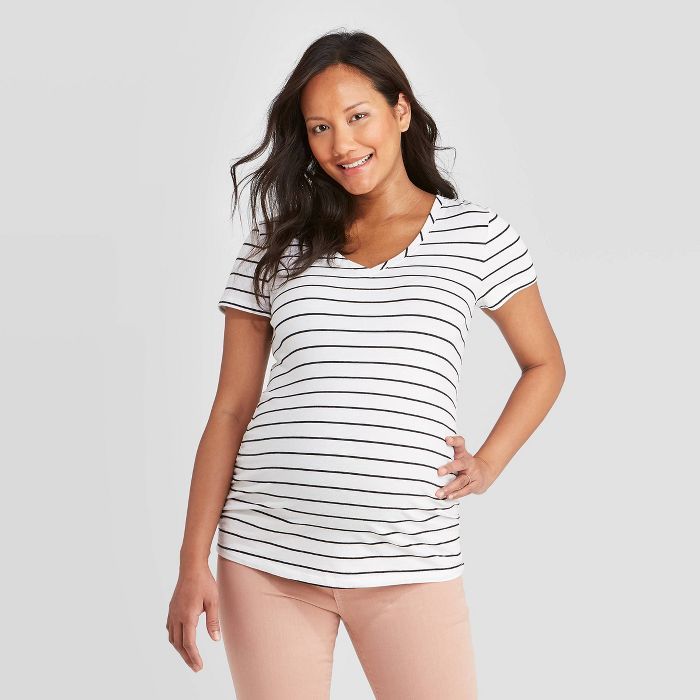 Short Sleeve V-Neck Side Shirred Maternity T-Shirt - Isabel Maternity by Ingrid &#38; Isabel&#848... | Target