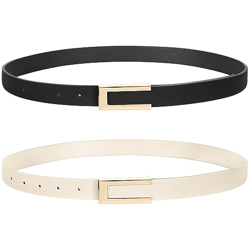 SUOSDEY 2 Pack Women Skinny Leather Belts for Dress Jeans Belt for Women with Gold Buckle | Amazon (US)