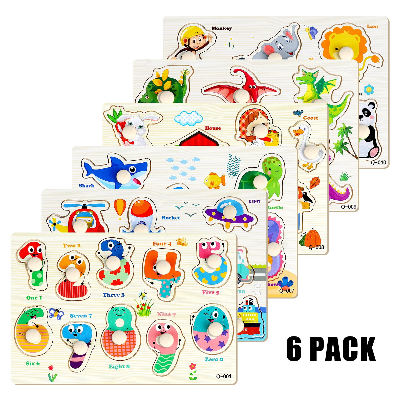 Armscye Wooden Peg Puzzles for Toddlers, 6 Pack 9 x 6 Inch Preschool Educational Learning Puzzle ... | Walmart (US)