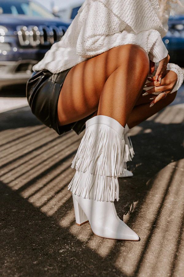 The Banks Faux Leather Fringe Boot In White • Impressions Online Boutique | Impressions Online Boutique