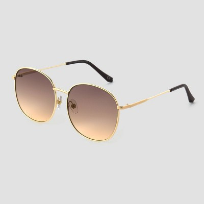 Women's Shiny Metal Round Sunglasses - Universal Thread™ Gold/Brown | Target