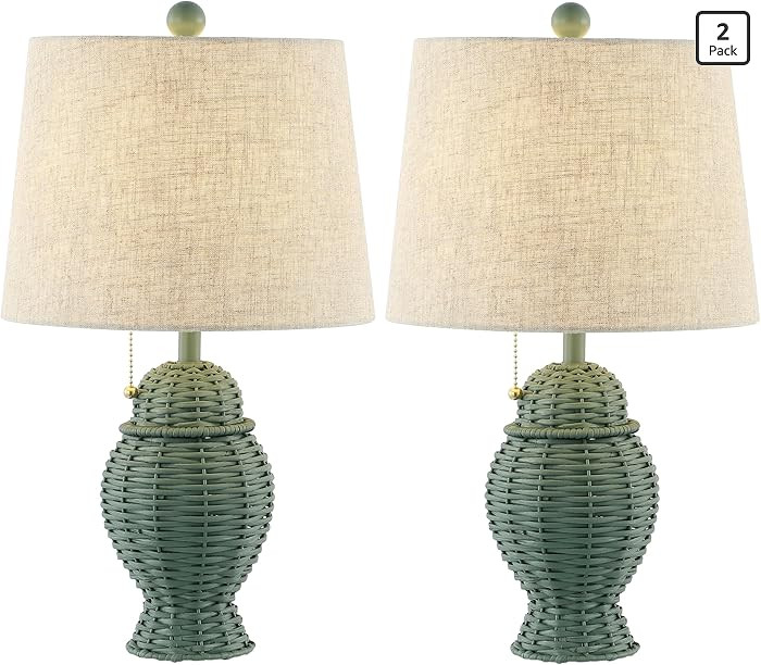 JONATHAN Y 20.5" Green Wicker Table Lamp Set of 2, Bohemian Rustic Farmhouse Bedside Lamps for Li... | Amazon (US)