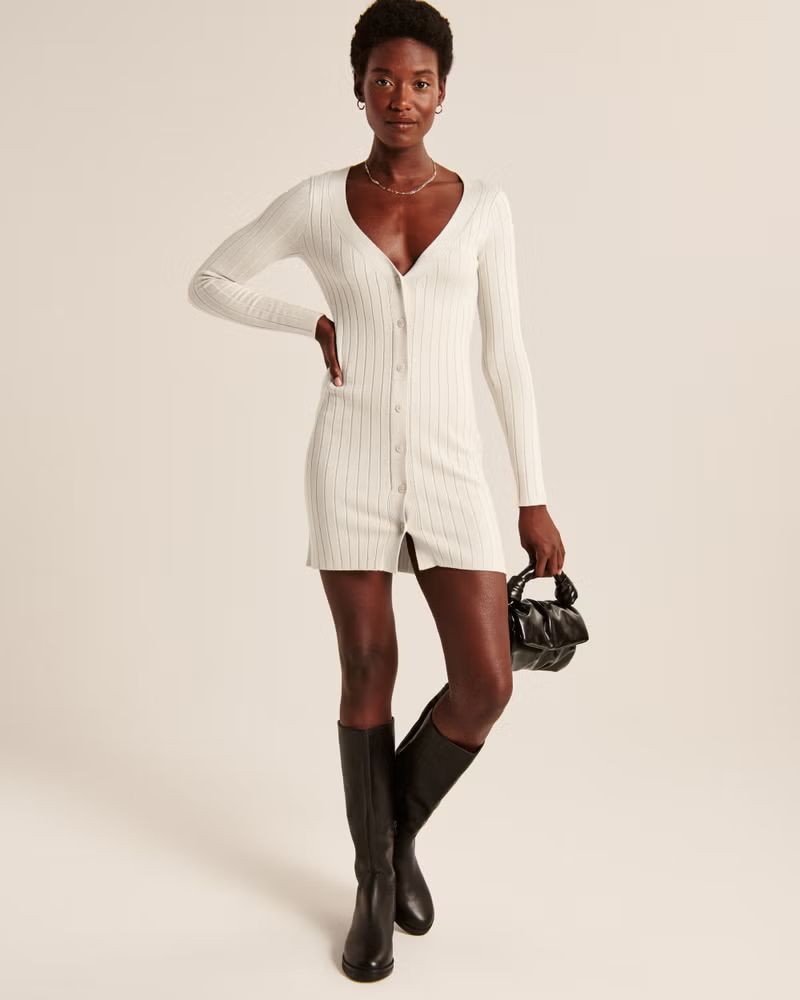 Button-Through Deep-V Mini Sweater Dress | Abercrombie & Fitch (US)