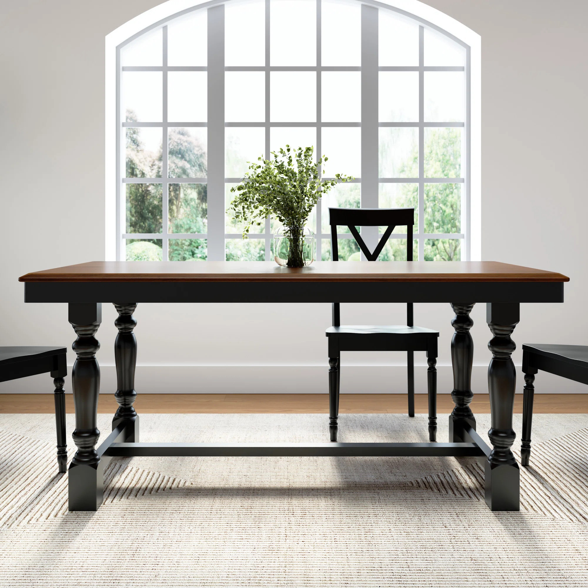 67” Rectangular Dining Table, Seats 4–6, Trestle Base, Farmhouse Wood, Natural Honey Brown | Wayfair North America