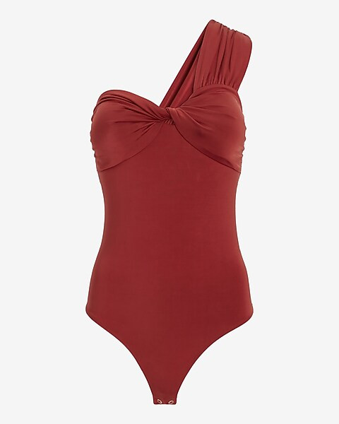 Body Contour Silky One Shoulder Twist Thong Bodysuit With Removable Cups | Express