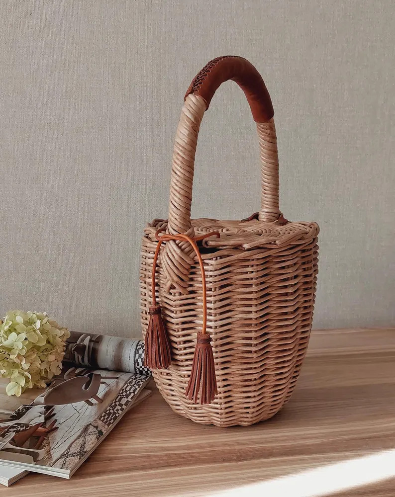 Wicker Bag Woven Bucket Bag Beach Bag Handmade Bag - Etsy | Etsy (Global)
