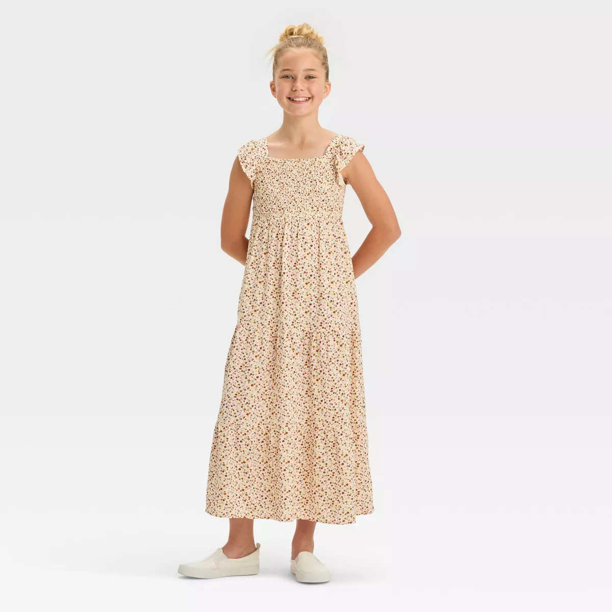 Girls' Flutter Sleeve Woven Floral Maxi Dress - Cat & Jack™ | Target
