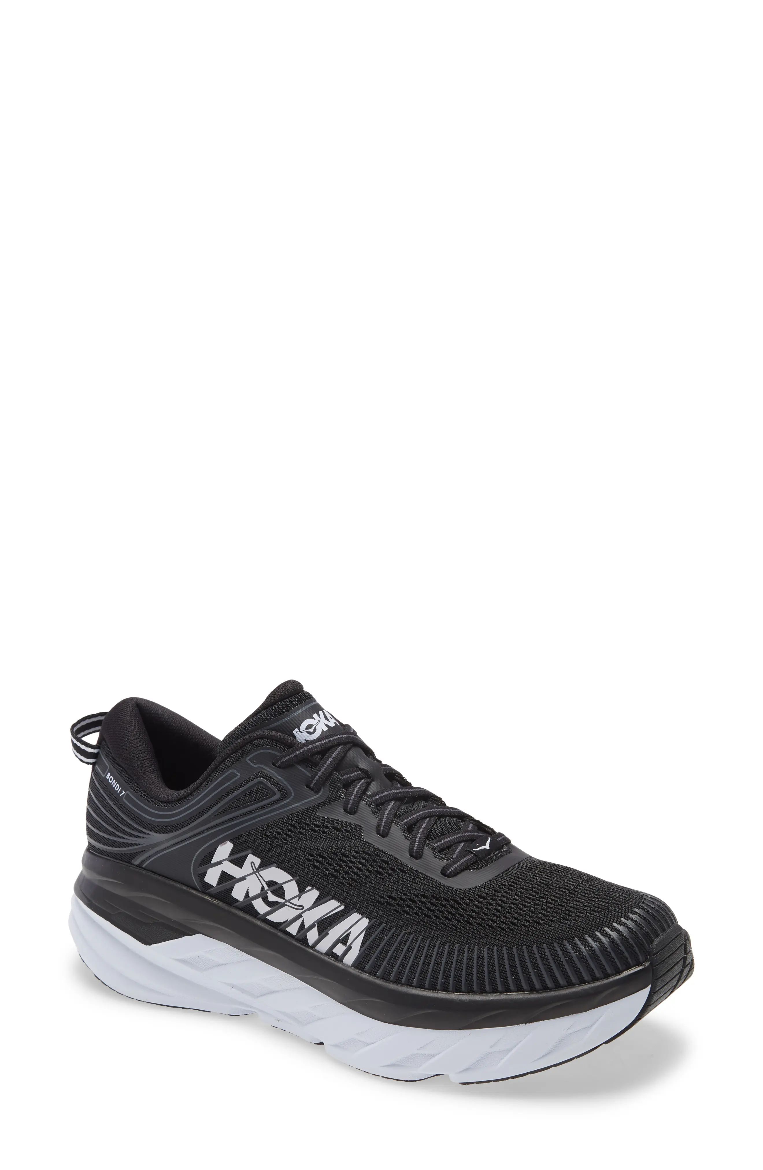 HOKA ONE ONE Bondi 7 Running Shoe, Size 6 in Black/White at Nordstrom | Nordstrom