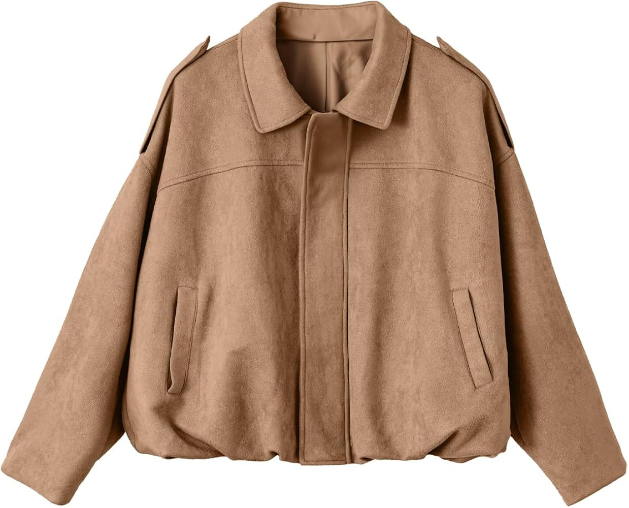 EVALESS Womens Faux Suede Bomber Jackets Long Sleeve Fall Coats Zip Up Cropped Jacket Trendy Wint... | Amazon (US)