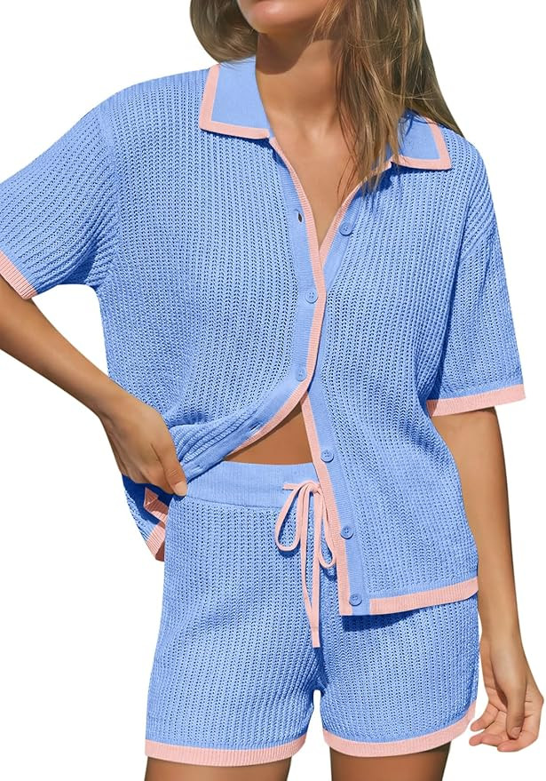 Cicy Bell Womens 2 Piece Short Sets Summer Short Sleeve Collared Tops Beach Vacation Cover Up Cro... | Amazon (US)