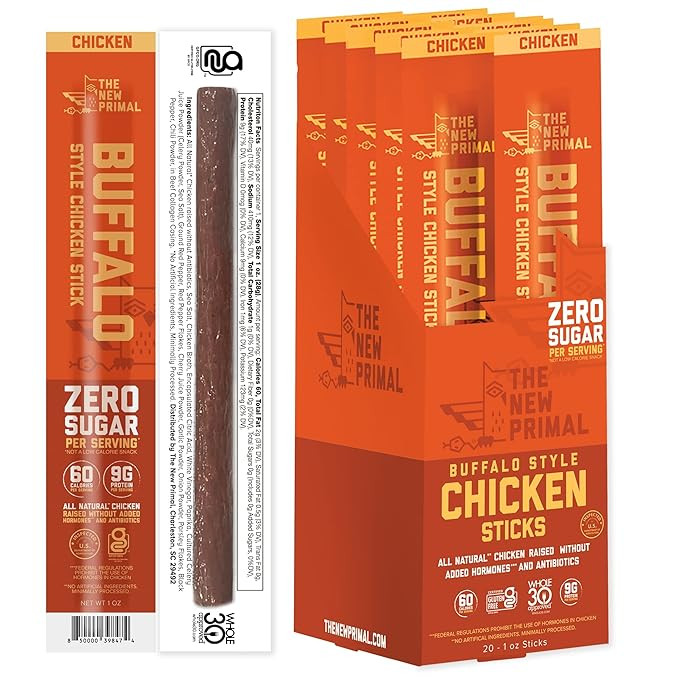 New Primal Buffalo Chicken Sticks, Keto, Gluten Free Healthy Snacks, Sugar Free Low Carb High Pro... | Amazon (US)