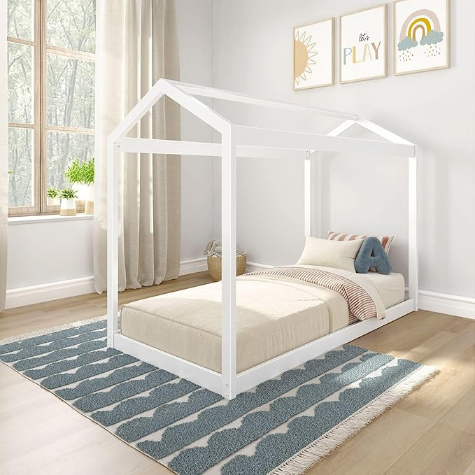 Max & Lily Cama individual para el suelo, base de cama baja moderna de madera maciza para niños,... | Amazon (US)