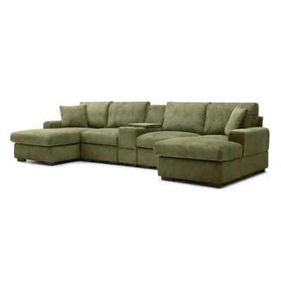 U Shaped Cloud Couch Sectional Sofa For Living Room,126" Oversized Comfy Cloud Sofa With Console,Cup Holder ,USB,Double Chaise | Wayfair North America