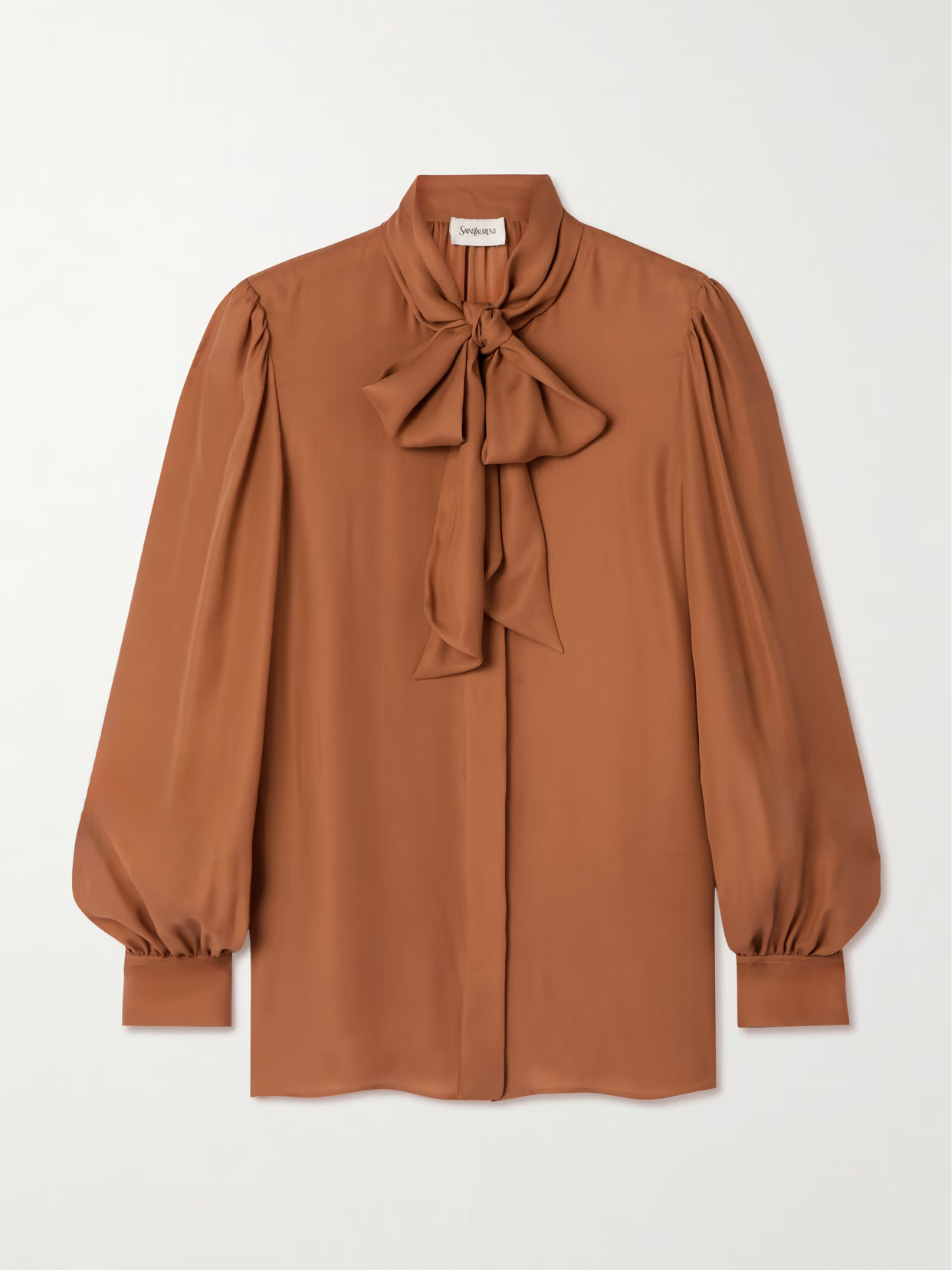 SAINT LAURENT - Pussy-bow Silk Shirt - Tan - FR 38 | NET-A-PORTER APAC