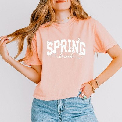 Spring Break Arched Butterflies - Women's Boxy Crop Top Graphic T-Shirt | Target
