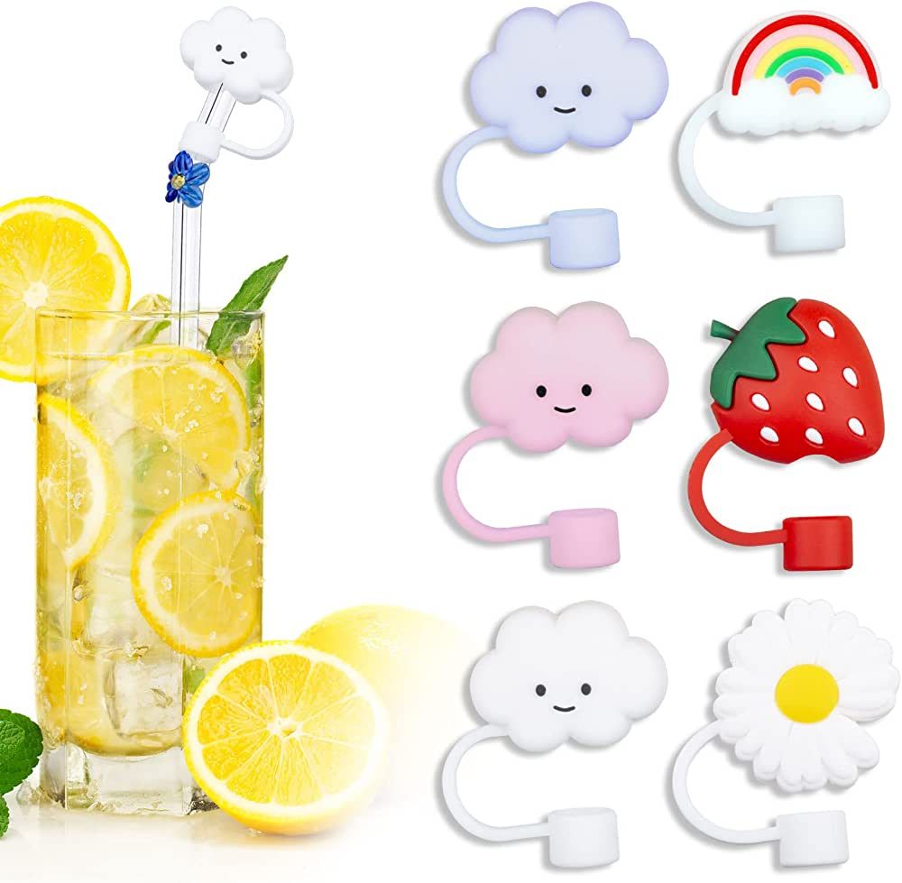 6 Pack Silicone Straw Covers Cap, Cute Silicone Straw Covers in various shapes, Straw Protectors,... | Amazon (US)