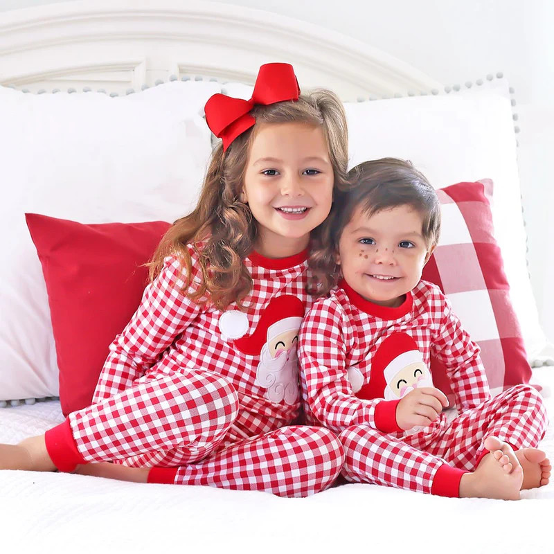 Happy Santa Red Gingham Pajamas | Classic Whimsy