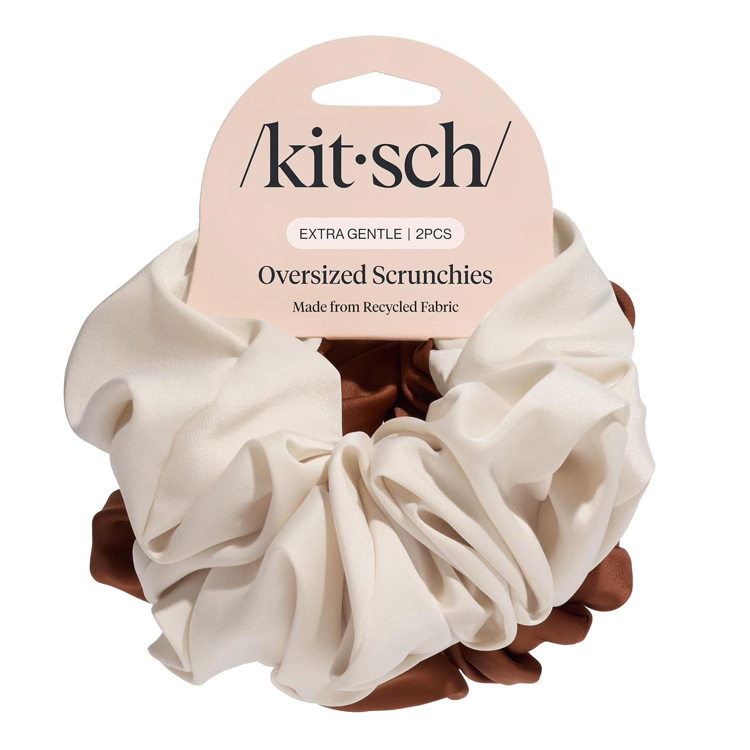 Kitsch Recycled Satin Oversized Scrunchies – Large Hair Scrunchies for Women, Eco-Friendly Hair Ties & Ponytail Holders, Frizz-Reducing Hair Accessories for All Hair Types - Camel & Cream, 2pc Set | Amazon (US)
