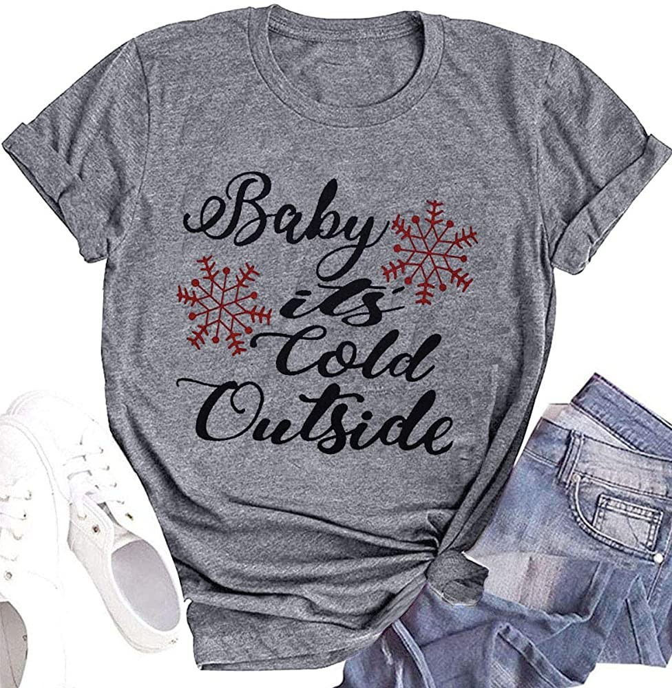 Merry Christmas Shirt for Women Funny Craphic Tees Tops Casual Short Sleeve Fall T Shirt (Grey-D-... | Amazon (US)