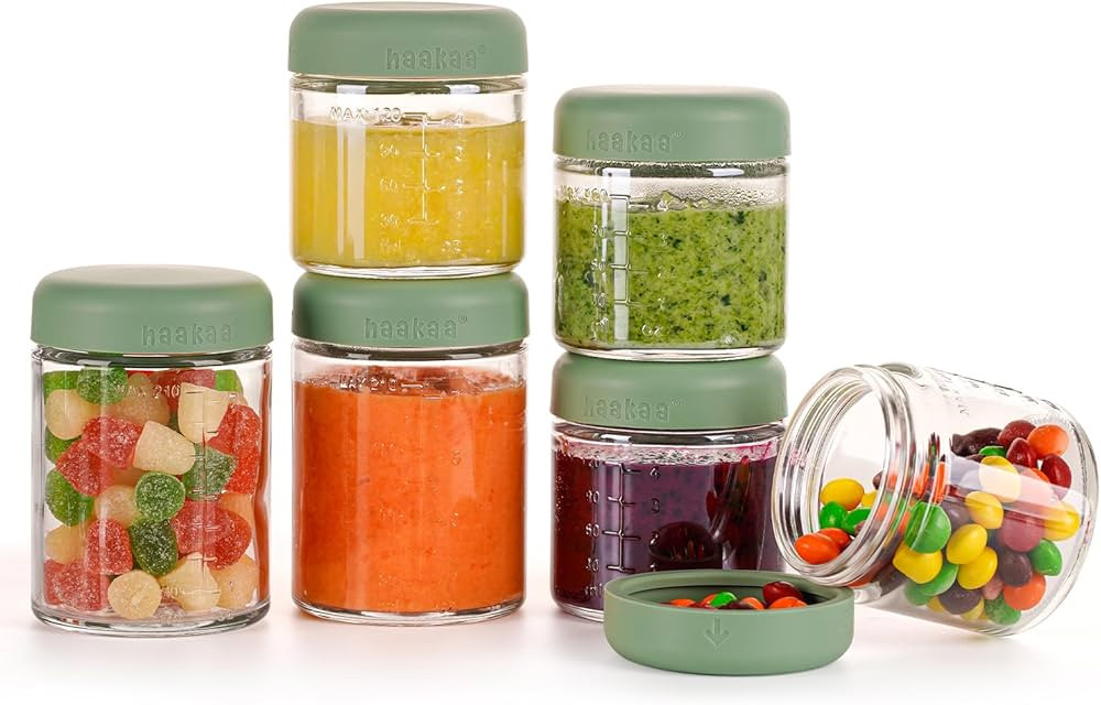 HAAKAA REUSABLE GLASS BABY FOOD STORAGE JARS WITH SILICONE LIDS | Amazon (US)