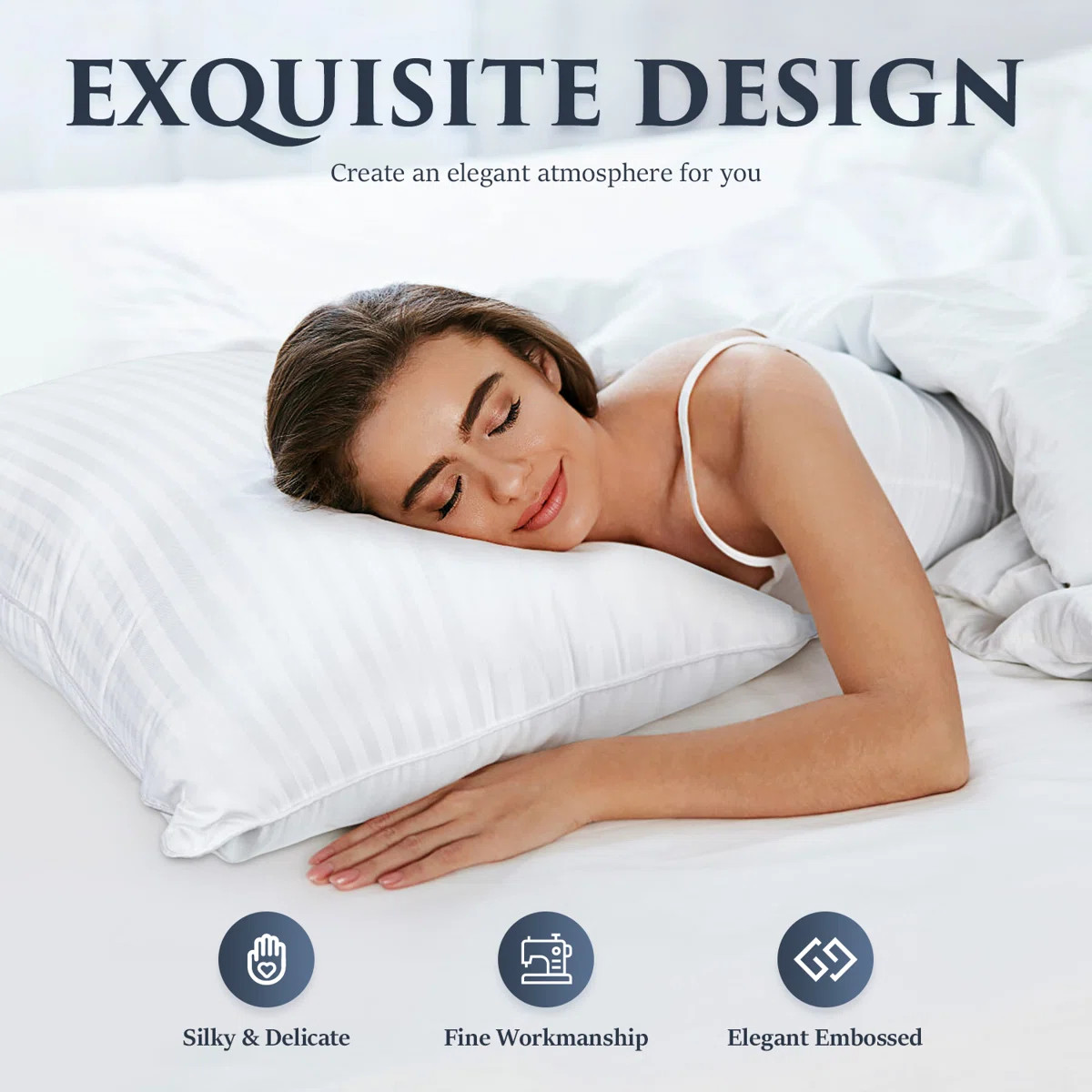 Luxury Cooling Down Alternative bed Pillows with Plush Support Satin stripe Fiber bed Pillow (Set... | Wayfair North America