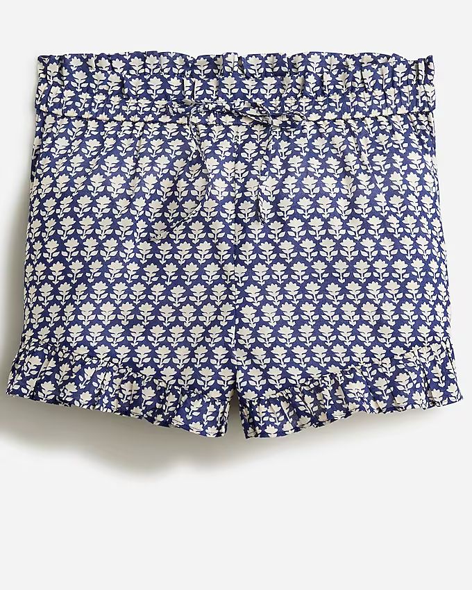 Cotton voile ruffle short in blue stamp floral | J.Crew US