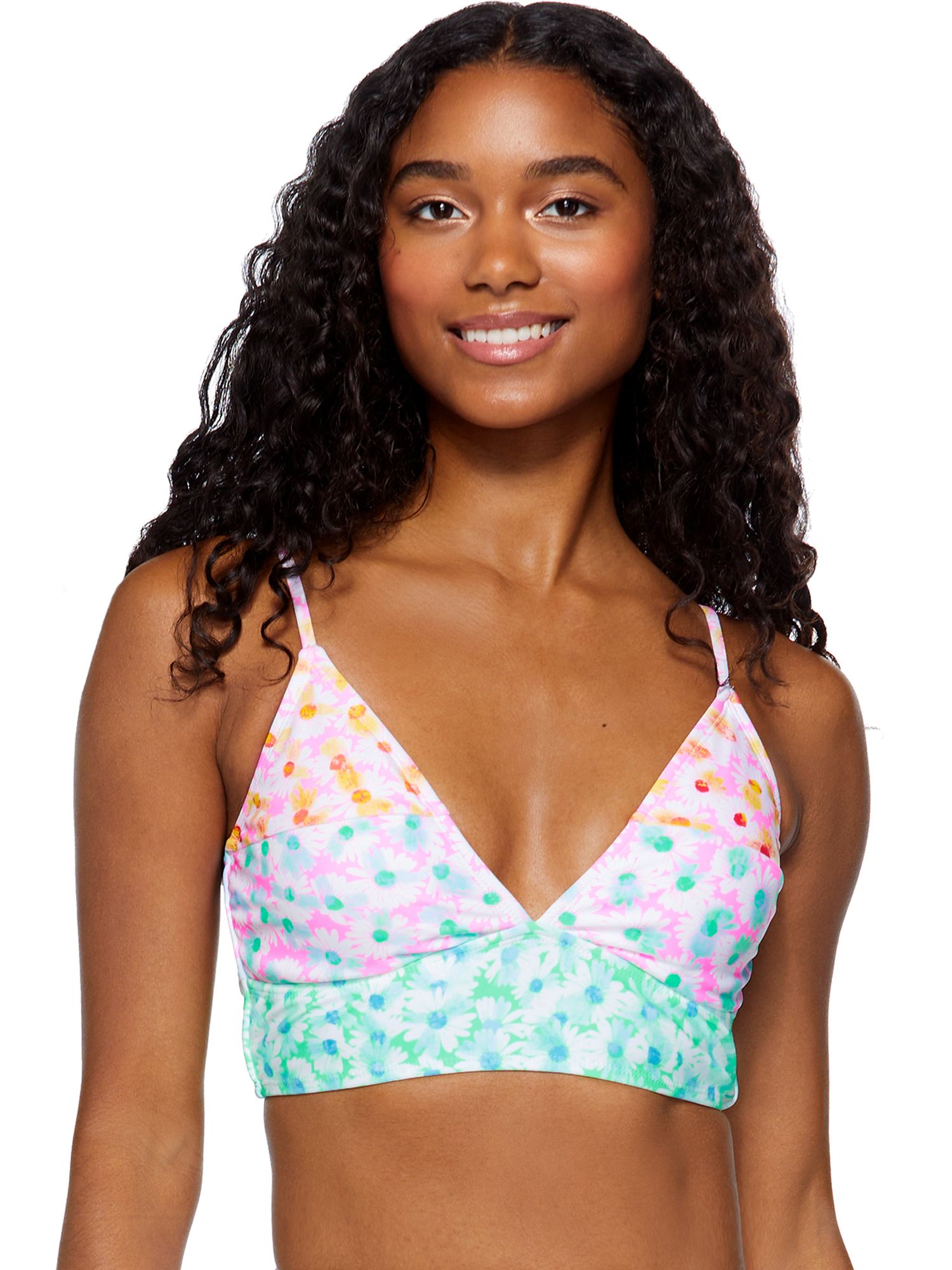 No Boundaries Juniors Pastel Daisy Longline Swim Top | Walmart (US)