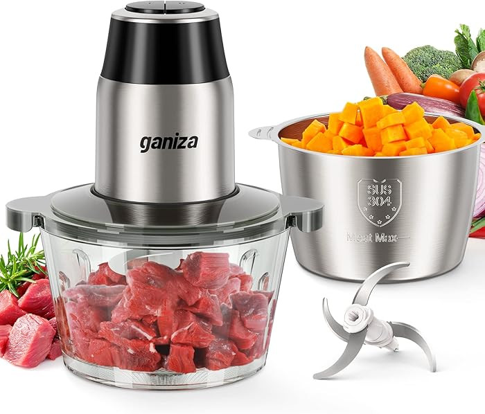 GANIZA Food Processors, Electric Food Chopper with Meat Grinder & Vegetable Chopper - 2 Bowls (8 ... | Amazon (US)