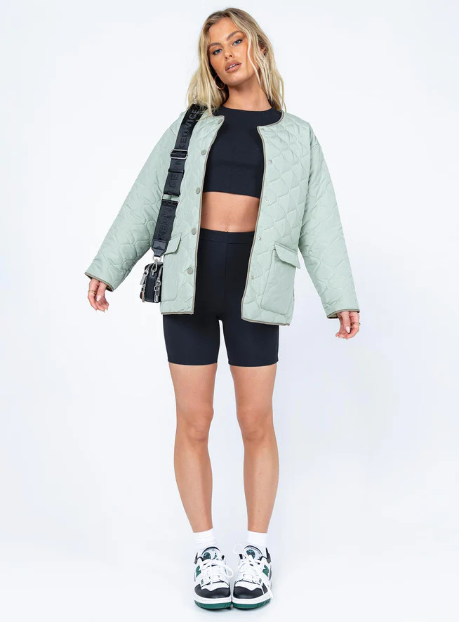 Carter Quilted Liner Jacket Green | Princess Polly US