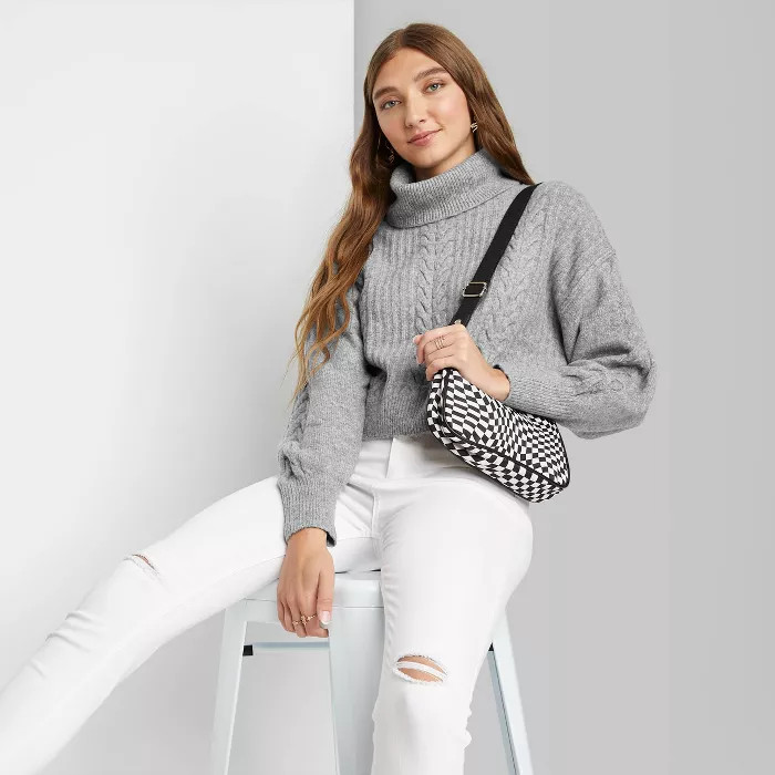 Women's Cropped Turtleneck Pullover Sweater - Wild Fable™ Heathered Gray M | Target
