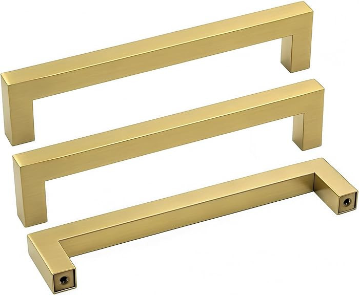 Goldenwarm Brushed Brass Drawer Pulls Kitchen Cabinet Door Handle -LSJ12GD128 Gold Cabinet Pulls ... | Amazon (US)