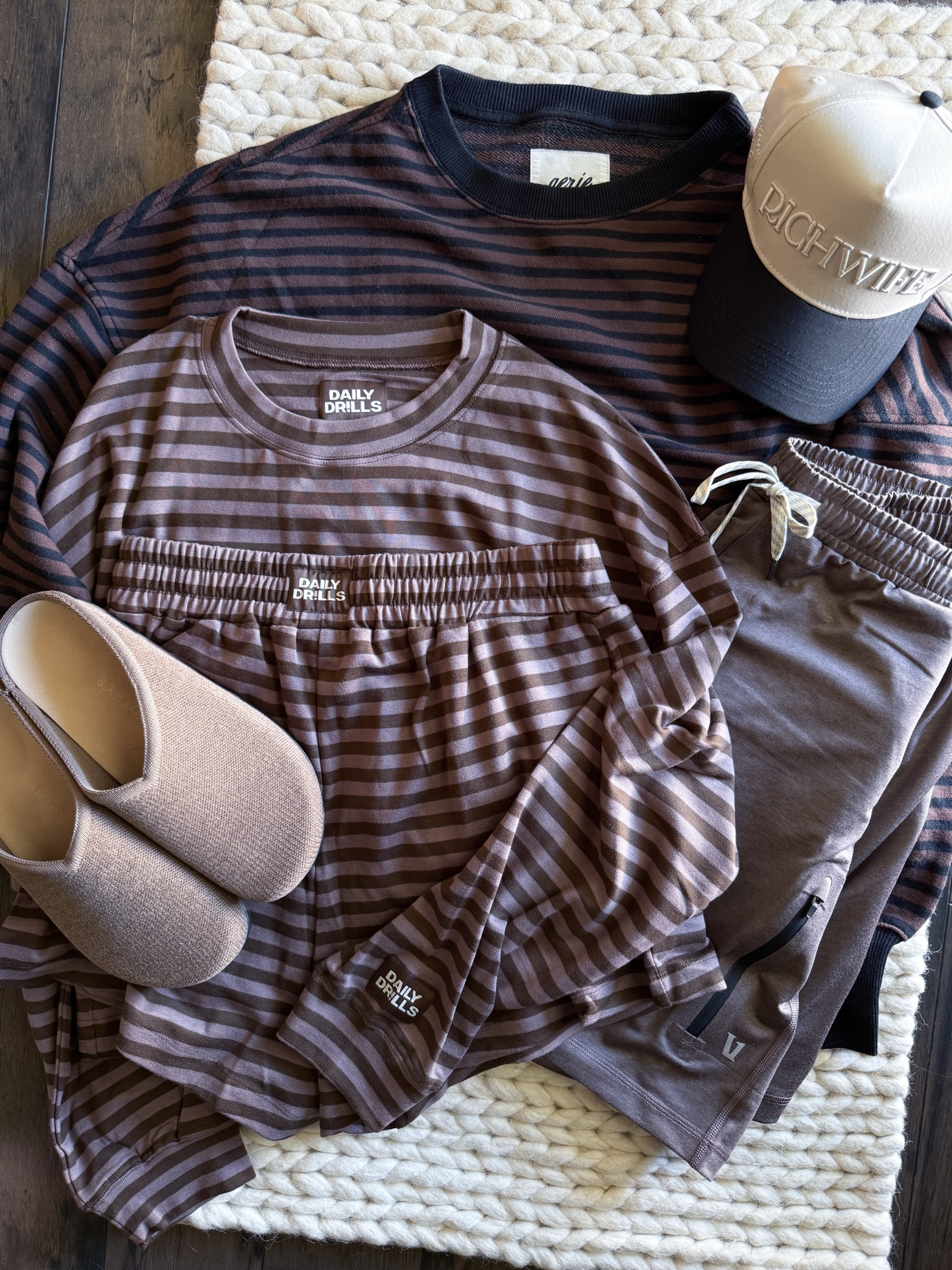 My kind of fall neutrals haul 🤎 Cozy stripes, easy layers, the best neutral hats, clogs I’ll be living in, & some new Vuori shorts for my husband too. This whole stack just feels like fall—practical, comfy, & still cute enough to pull together with minimal effort.

neutral fall outfit ideas - cozy fall neutrals - striped sweatshirt outfit - striped loungewear set - neutral baseball hat - everyday fall hats - neutral clog shoes - rothy’s clog outfit - ugg clog outfit - cozy neutral fall style - vuori men’s shorts - vuori everyday shorts - matching neutral outfit ideas - casual fall fashion neutrals - effortless fall outfit inspo