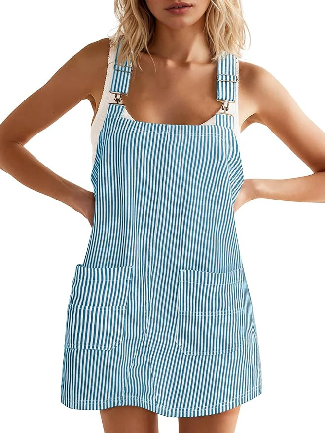 Yousify Womens Casual Denim Dress Summer Striped Overalls Romper Adjustable Straps Sleeveless Jea... | Amazon (US)
