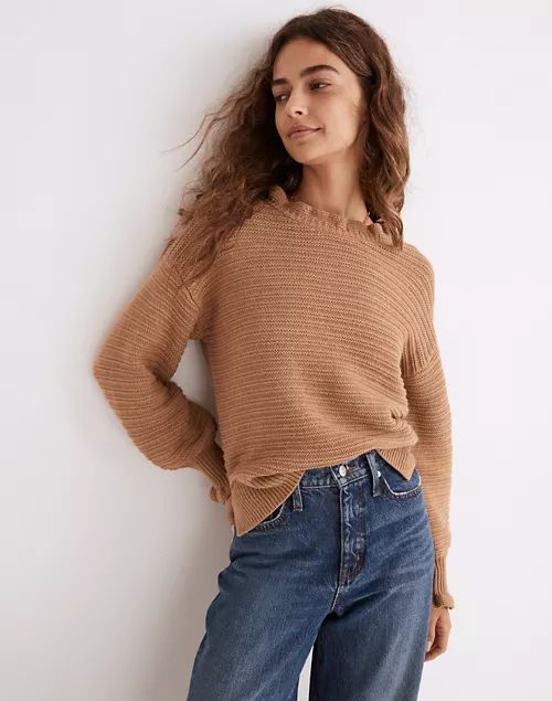 Ruffle-Neck Pullover Sweater in Cotton-Merino Yarn | Madewell