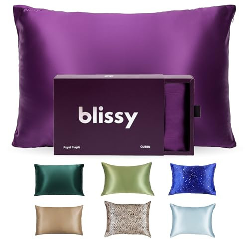 Blissy Silk Pillowcase - 100% Pure Mulberry Silk - 22 Momme 6A High-Grade Fibers - Silk Pillow Cover for Hair & Skin - Regular, Queen & King (Royal Purple, King) | Amazon (US)