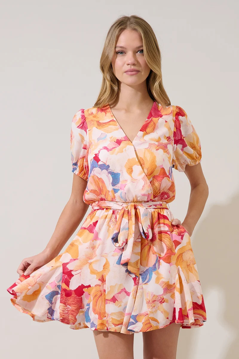 Tiera Wrap Ruffle Mini Dress Sailey Floral | Sugarlips