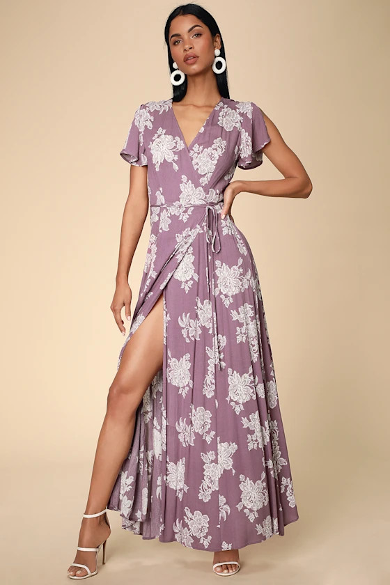 Heart of Marigold Dusty Lavender Floral Print Wrap Maxi Dress | Lulus (US)