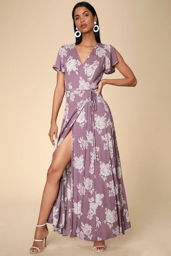 Heart of Marigold Dusty Lavender Floral Print Wrap Maxi Dress | Lulus (US)