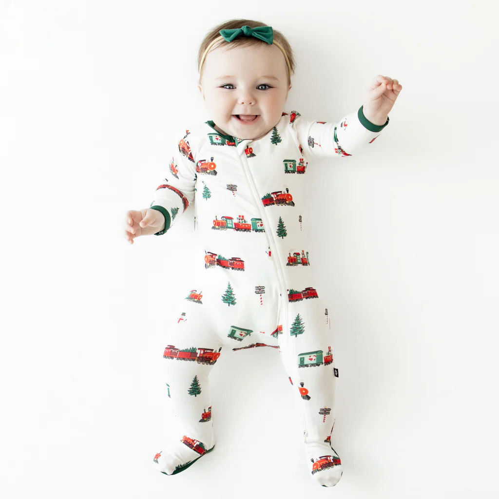 Zippered Footie in Holiday Train | Kyte BABY