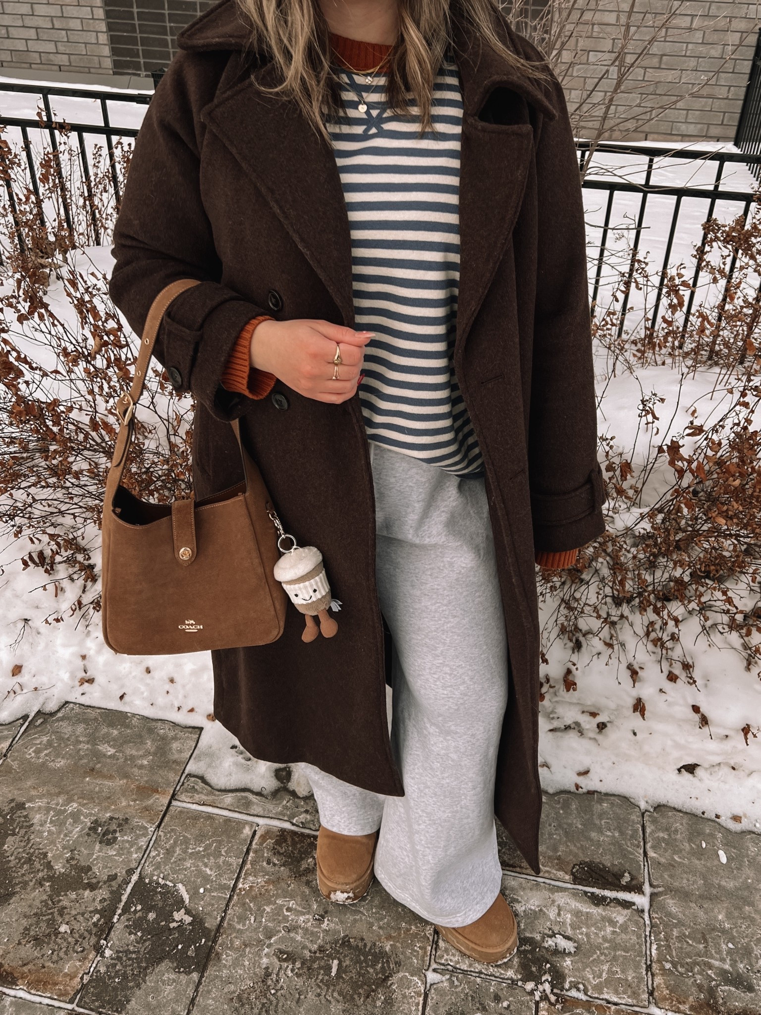 Casual winter outfit! Wearing my usual size L in the striped sweater, chocolate brown wool blend coat, and wide leg sweatpants. Ugg style platform boots from Amazon are so comfy! I’m usually a 9.5-10 and wear a 10


#LTKwinter #LTKmidsize #LTKcanada
