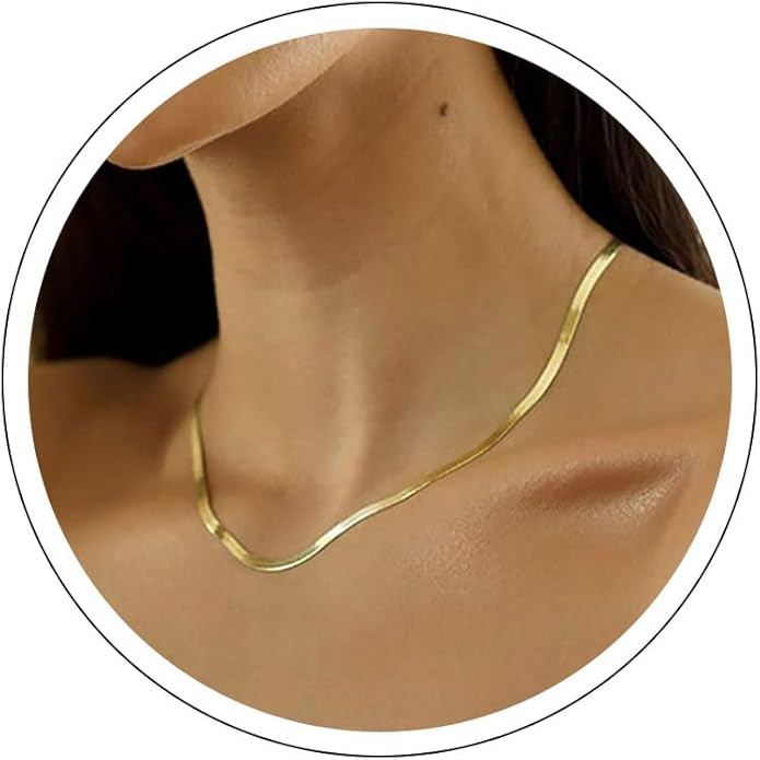 DEARMAY 14K Gold Plated Necklaces for Women, Dainty Gold Herringbone Choker Necklace Thin Layered... | Amazon (US)