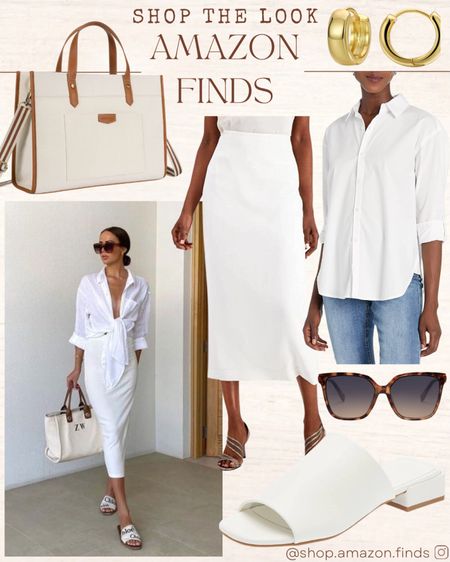 Pinterest inspired look!
A crisp, white button-down, a classic white skirt, all complimented by the perfect creamy accessories!  This entire outfit is styled from Amazon.

#LTKstyletip #LTKFind #LTKshoecrush