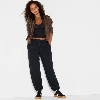 Women's Fleece Mid-Rise Joggers - Wild Fable™ Black S | Target
