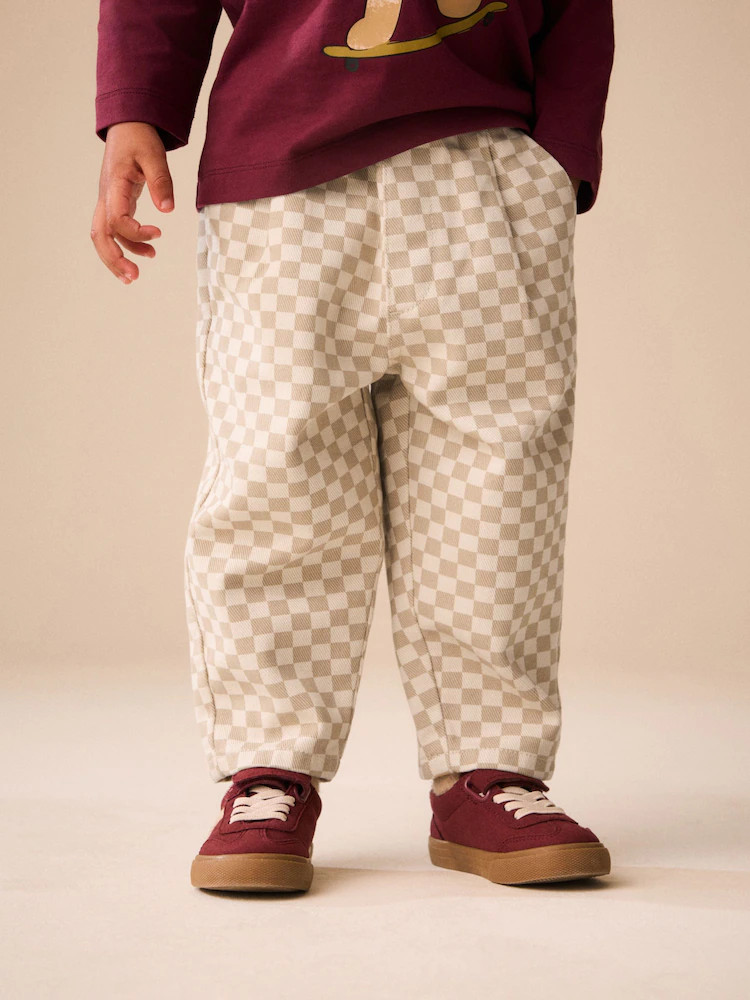 Neutral Checkerboard Pull On Barrel Trousers (3mths-7yrs) | Next US