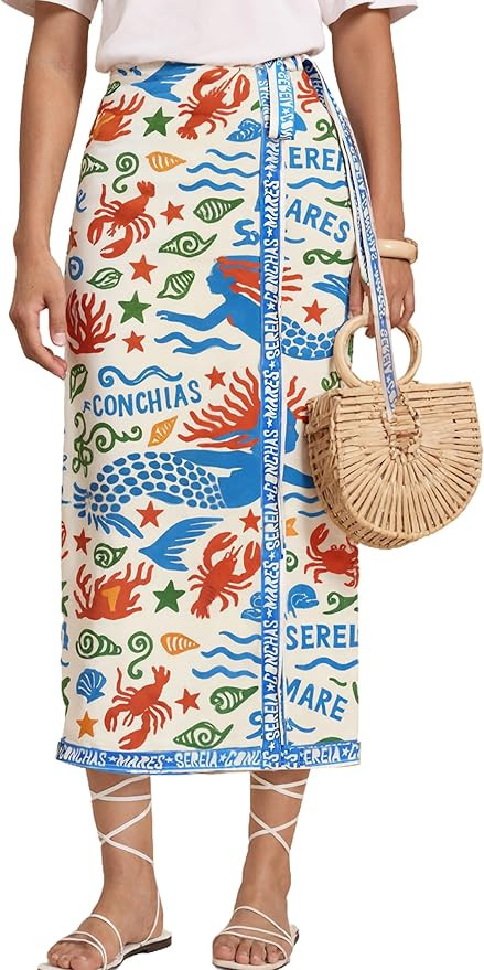 Women’s Floral Print Wrap Skirts Boho Tie Knot Skirt High Waist Causal Cute Flower Graphic Long... | Amazon (US)