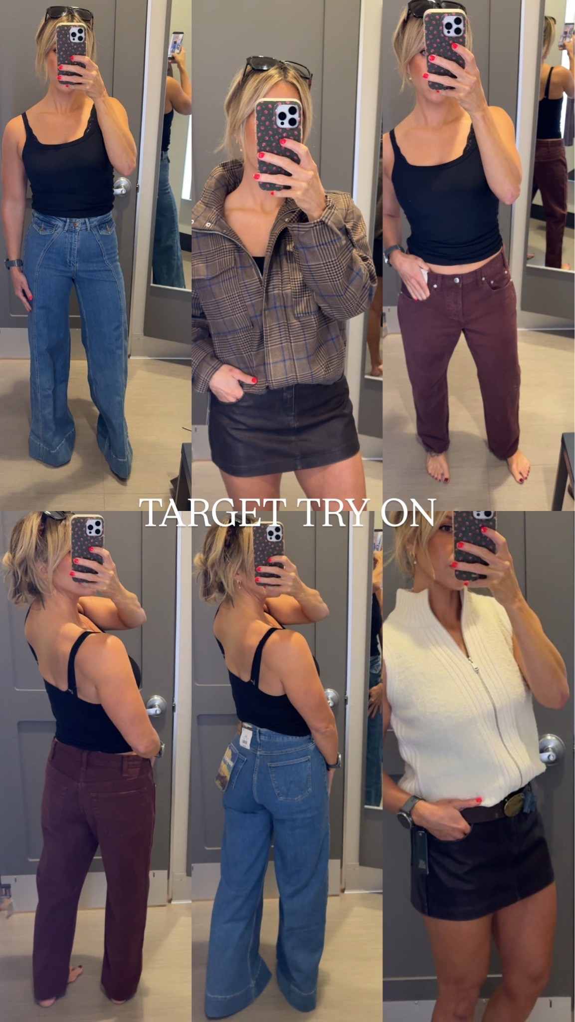 NEW FALL FROM TARGET I’m loving! Wearing 6x30 in wrangler jeans - so comfy and make your legs look soo long! Wearing 8 in brown burgundy boyfriend jeans, if you want oversized size up but tts. Wearing S in brown plaid jacket! Loveeeddd and so cute. Could style a million ways!! Wearing 8 in brown mini skirt and it is MINI and small - size up atleast 2 sizes! Wearing S in zip up sleeveless sweater vest! Linking some belts I saw and loved! ￼

#LTKgrwm #LTKSaleAlert #LTKootd