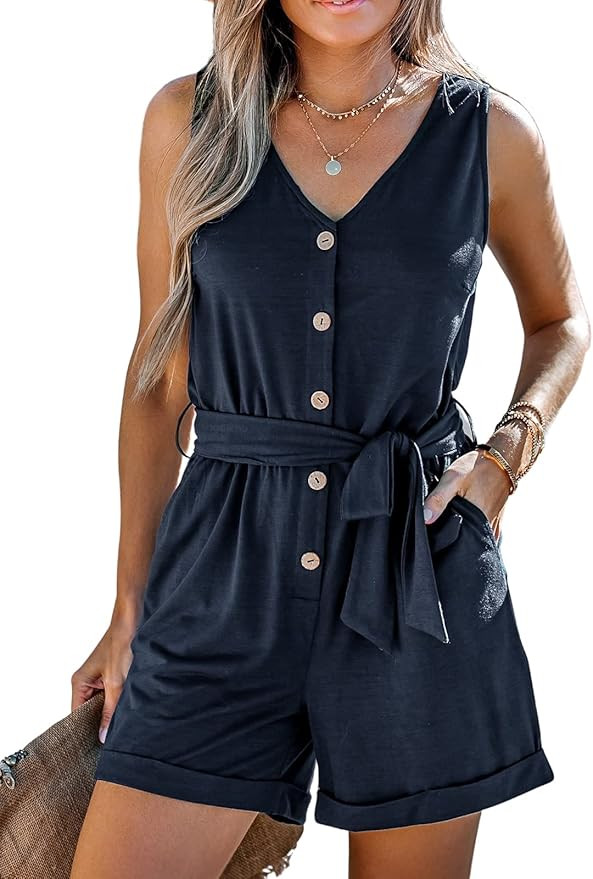 CUPSHE Belted V Neck Romper Jumpsuit | Amazon (US)