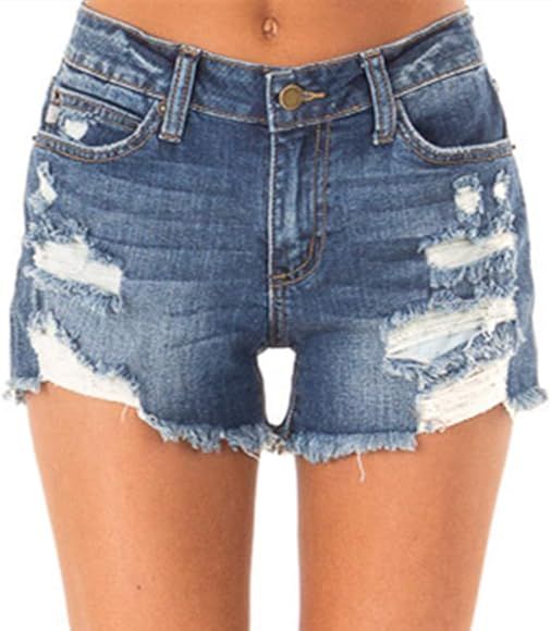 Angerella Denim Shorts for Women Mid Rise Ripped Jean Shorts Stretchy Folded Hem Hot Short Jeans | Amazon (US)