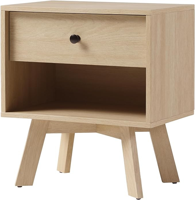 Walker Edison Mid-Century Modern 1 Nightstand Bedroom Storage Drawer and Shelf Bedside End Table,... | Amazon (US)