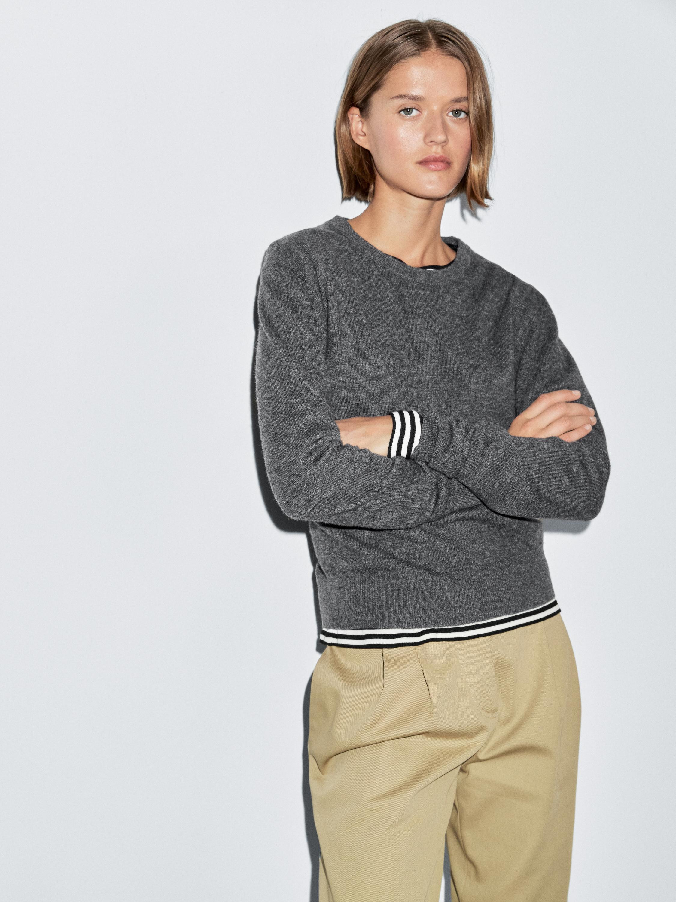 Wool blend crew neck knit sweater | Massimo Dutti UK